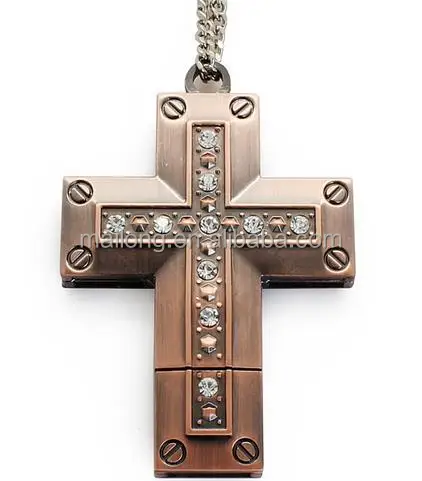 
16 g to 64 g creative metal cross U disk Christian gifts brick usb necklace usb flash drive PN6958 