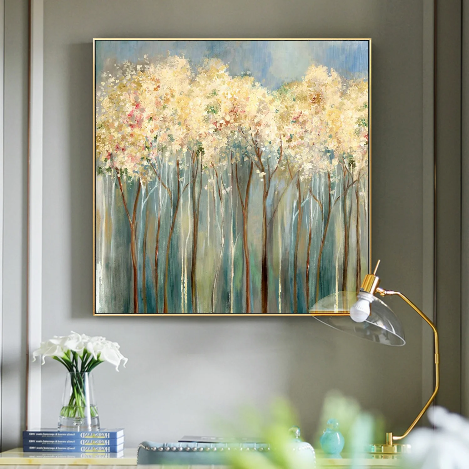 
Modern abstract landscape canvas printing hot selling beautiful thick tree painting print for wall art home decor 