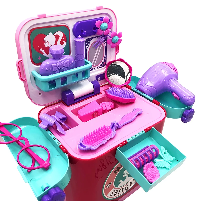Fashion girls beautiful dresser pretend toys make-up set portable suitcase toy