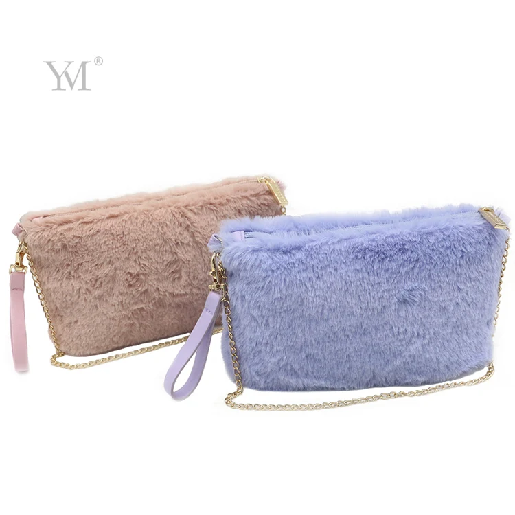 Fashion Lady Hanging Plush Velvet Makeup Cosmetic Bag with Chain