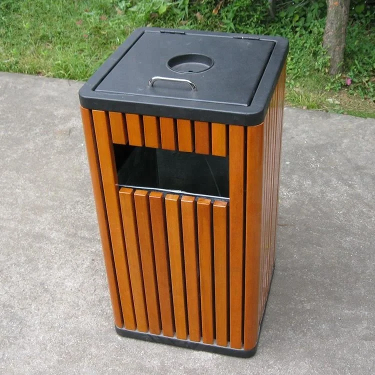 Square outdoor wooden trash cans street garbage bins