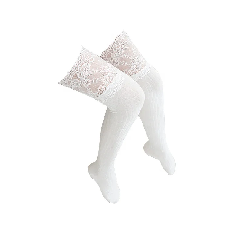 Vertical Stripes Cotton Pantyhose Japanese  Anti slip Lace Thigh High Overknee Socks