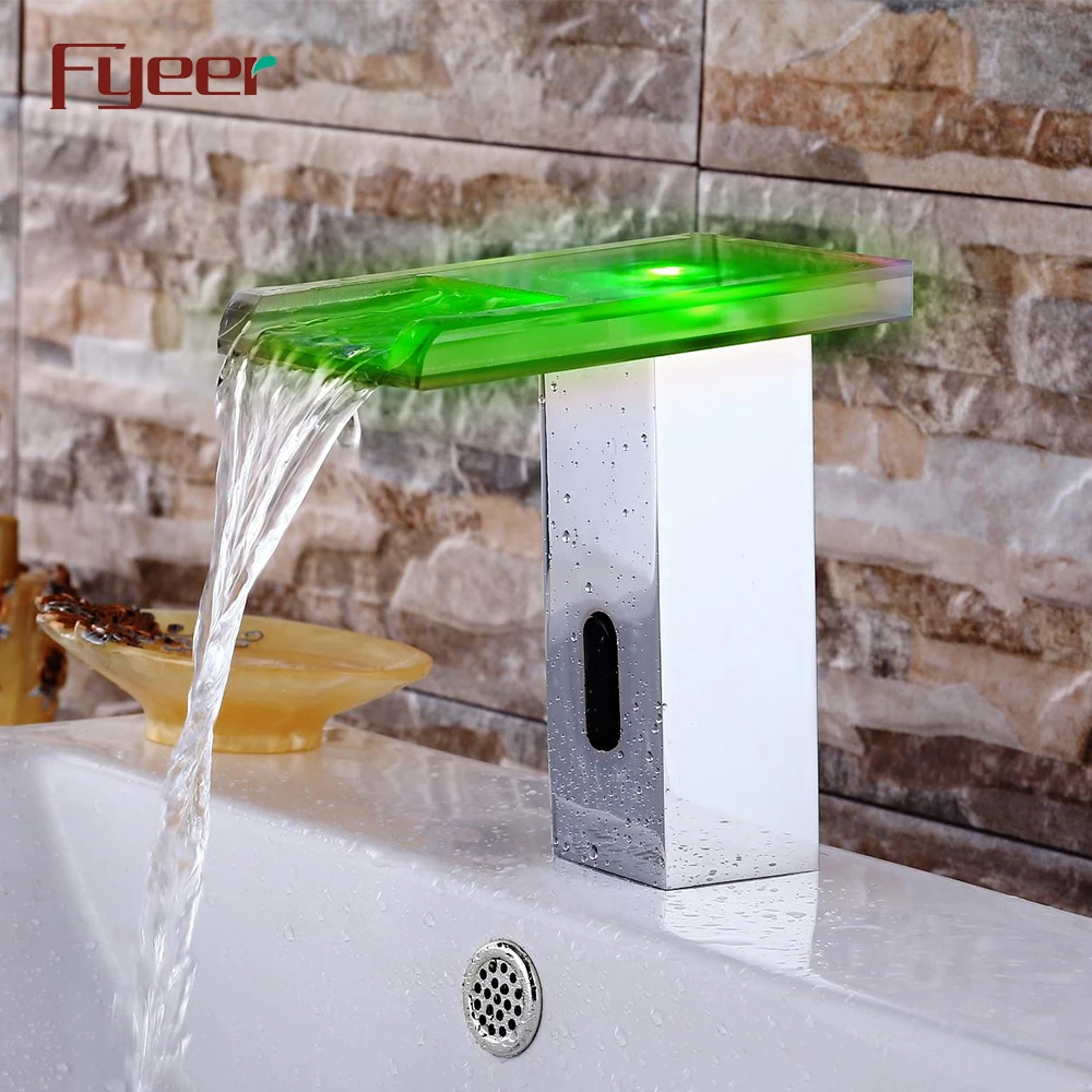 Fyeer 2015 New Attractive Hydro Power Glass Spout Waterfall Touchless Automatic Led Sensor Faucet