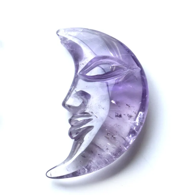 Оптовая продажа, индивидуальная ручная резьба, милый натуральный аметист, хрусталь, луна