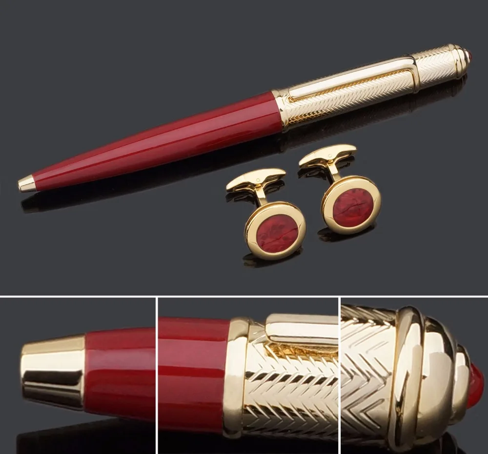 Copper ball point pen and cufflinks gift set