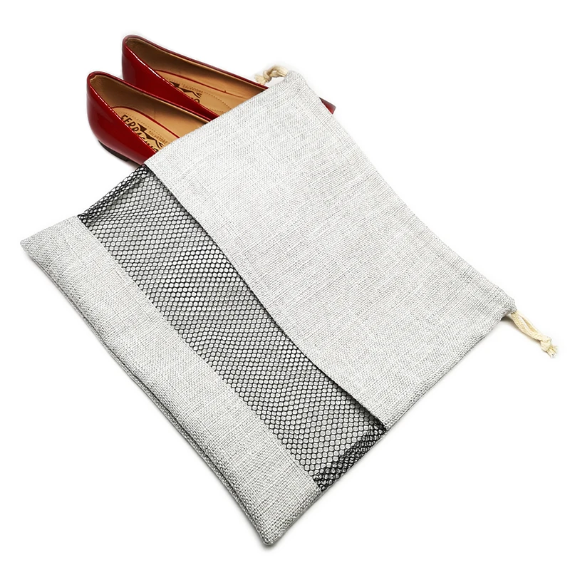 Льняная сумка для обуви на шнурке под заказ