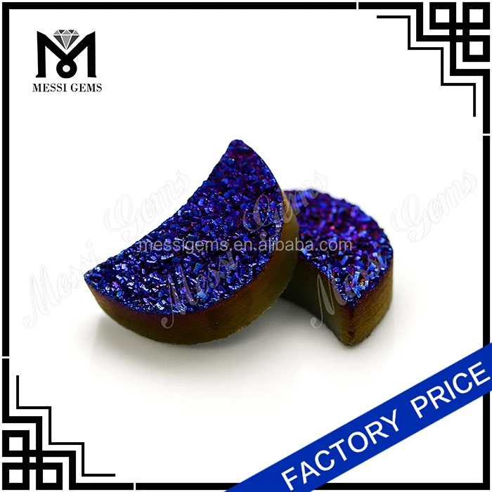 Оптовая Синий цвет half moon форма drusy драгоценных камней