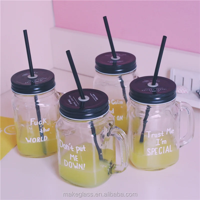 Хит продаж, стеклянная банка с металлической крышкой и соломинкой, стеклянная бутылка для питья