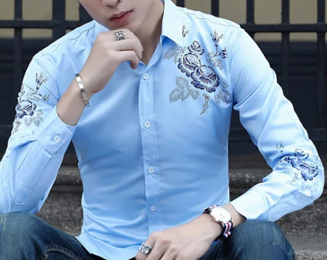 2018 autumn latest trend fashion popular young beautiful flower man long sleeve shirt