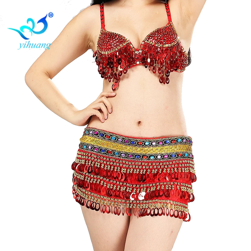 Cheap New White Women Bra Top Belt & Hip Scarf Set Tribal Professional Gold Arab/Egyptian/Turkish Sexy Belly Dance Costume