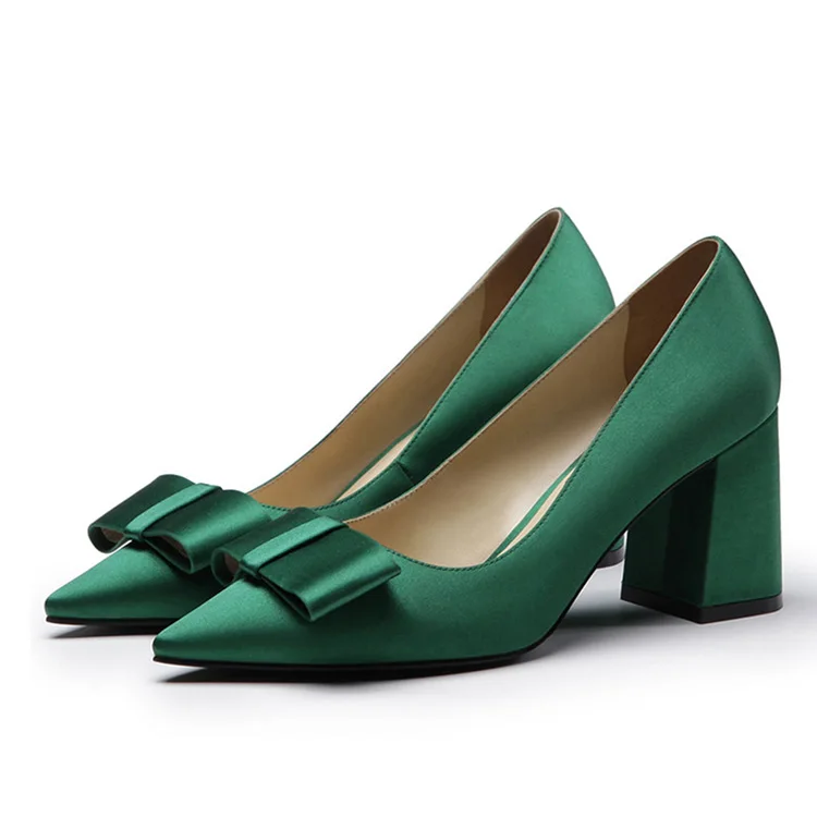2022 Fashion sexy high quality green luxury wholesale custom logo chunky heels pointed toe women pumps