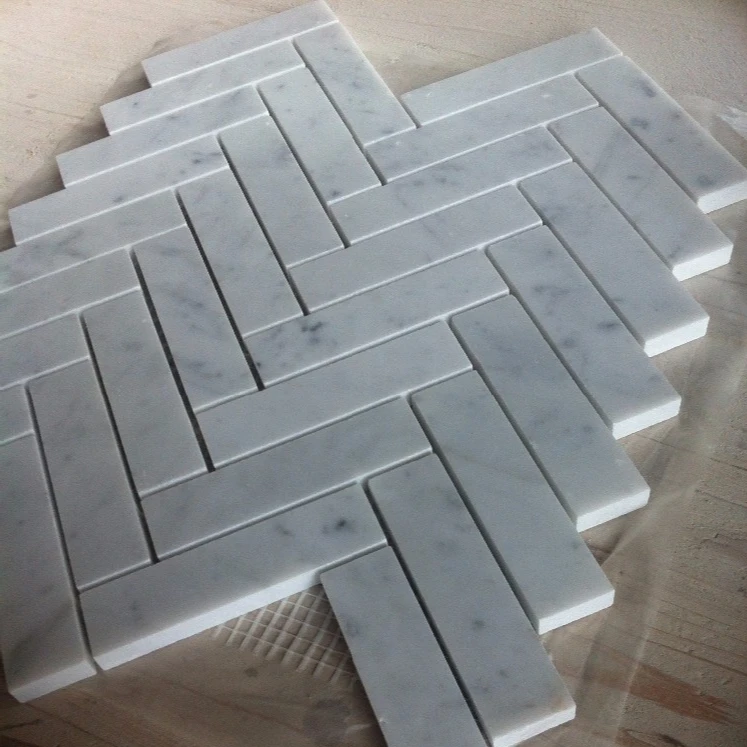 high quality carrara white herringbone marble mosaic tile