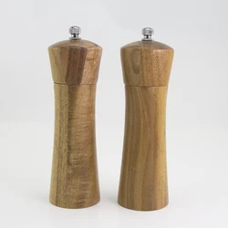 manual acacia wood salt and pepper mill set with ceramic grinder, 2 pieces mini wooden salt and pepper grinder set