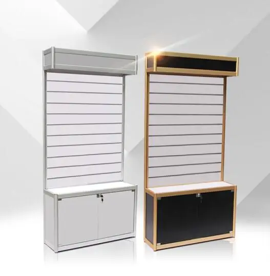 Hot aluminum slat wall display rack, lockable display furniture for cell phone accessory