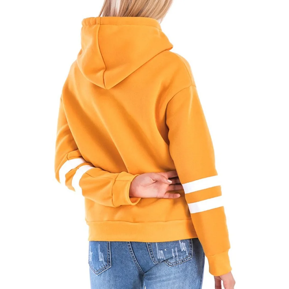 
100% French terry gym pullover oversized women yellow hoodie with white stripe printing <span style=