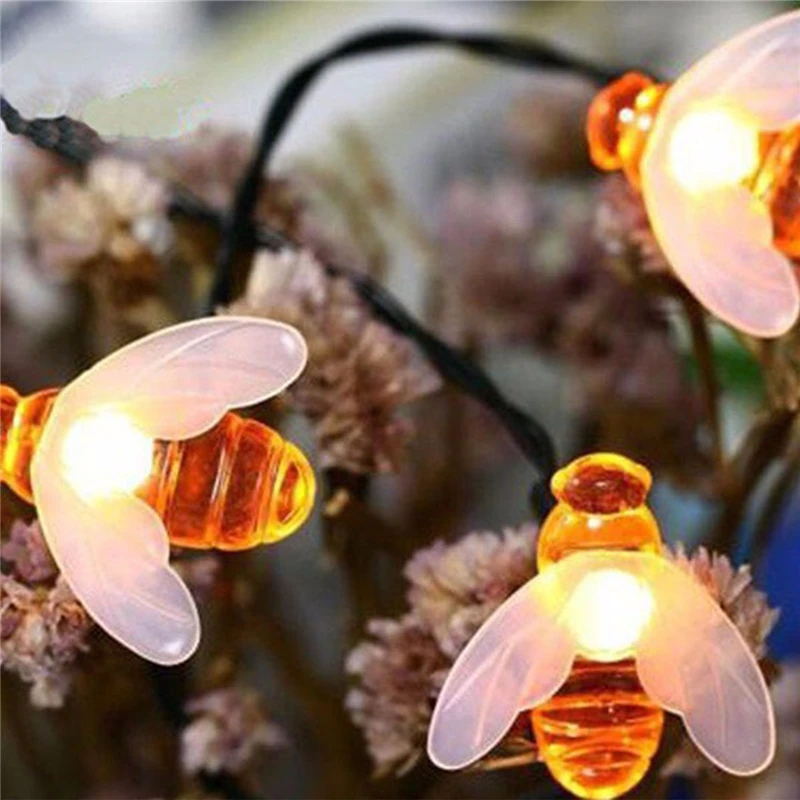 30 LED Solar Powered Honey Bee String Light Outdoor Honeybee Fairy String Lights for Garden Patio Flower Trees Lawn Landscape