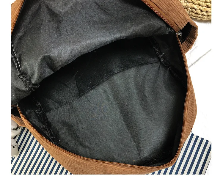 Simple fashion lightweight solid color corduroy backpack with hoods