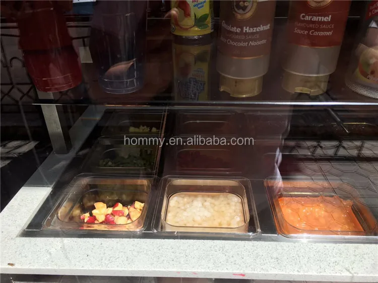 Commercial Insulated Garnish ice cream Topping Station showcase with Refrigerator