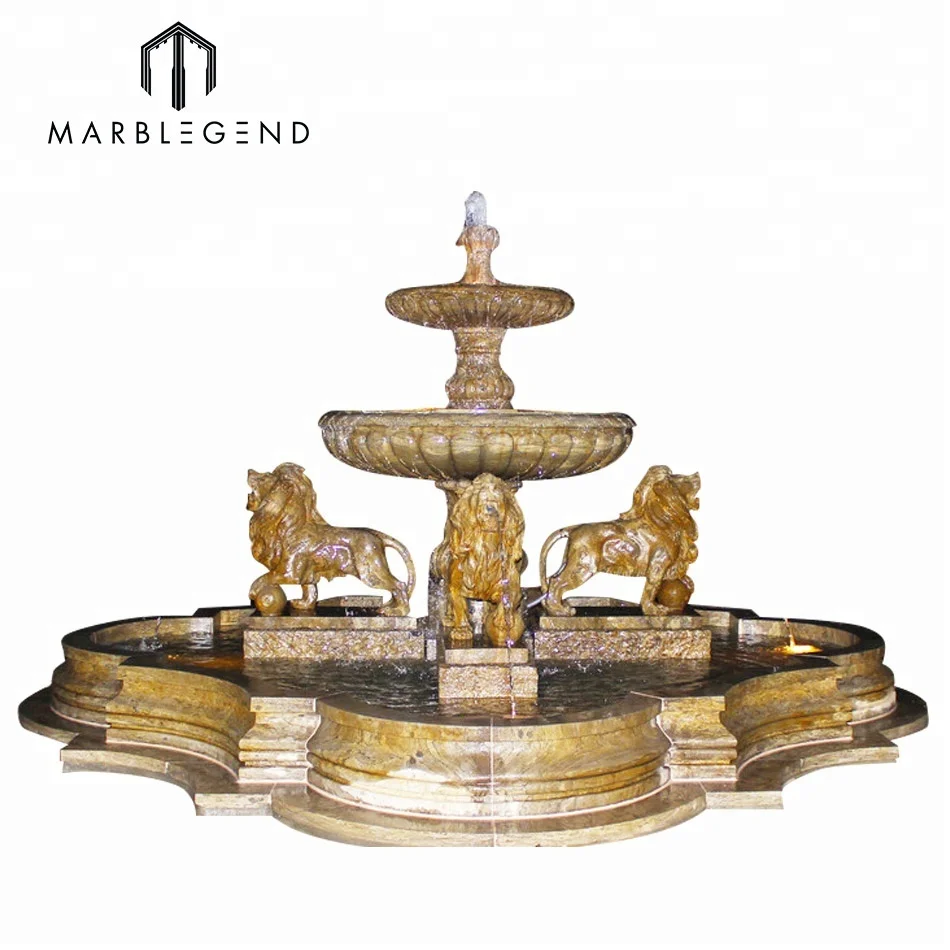 Customized  Design outdoor Natural Stone lion head  Marble  Water Fountains