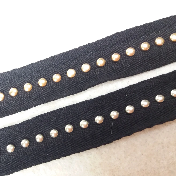 Latest black ribbon trimming with rivet nail for the garment