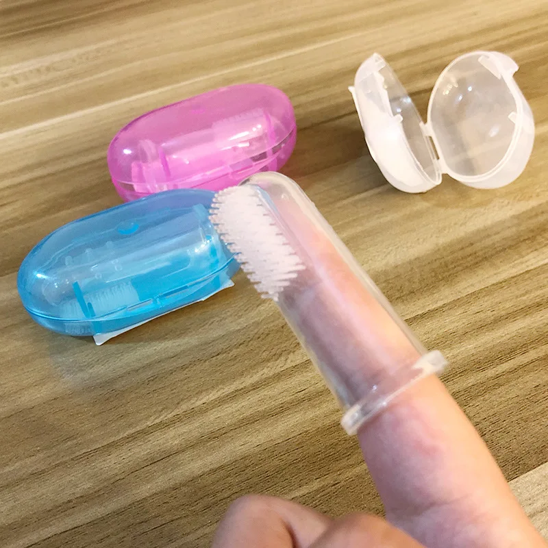 Бесплатный коробка пальчиковых зубных щеток собака кисточки дыхание двойной головкой уход за зубами собаки кошки очистки зубных щеток