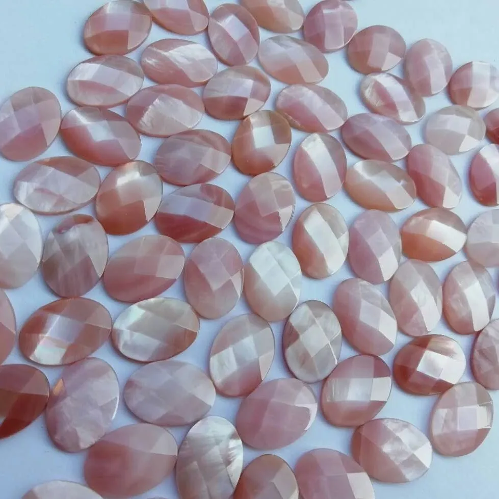 Natural Pink Mother of Pearl Faceted Oval Cabochon, Gemstone Cabochon beads Pearl