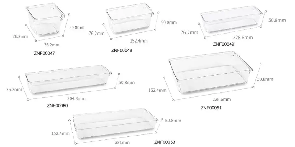 
ZNF00047 Customized Clear Small Plastic Cabinet Closet Office Suppliers Organizer Kitchen Drawer Cutlery Tray for Utensils 