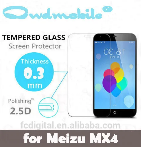 100% точность size9H закаленное стекло экран протектор для M1 примечание / MX4 PRO MEIZU 0.3 мм круглый край