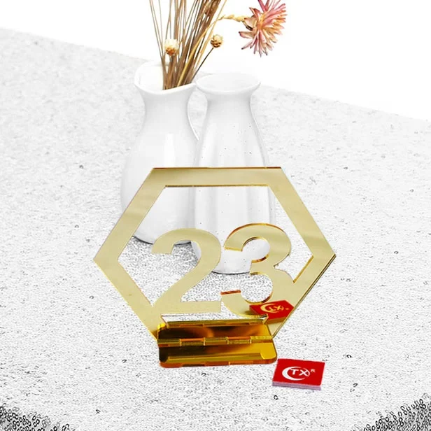 
TX Personalized Table Numbers 1-30 Acrylic Table Numbers with Holder Hexagon Shape Perfect for Wedding Reception and Decoration 