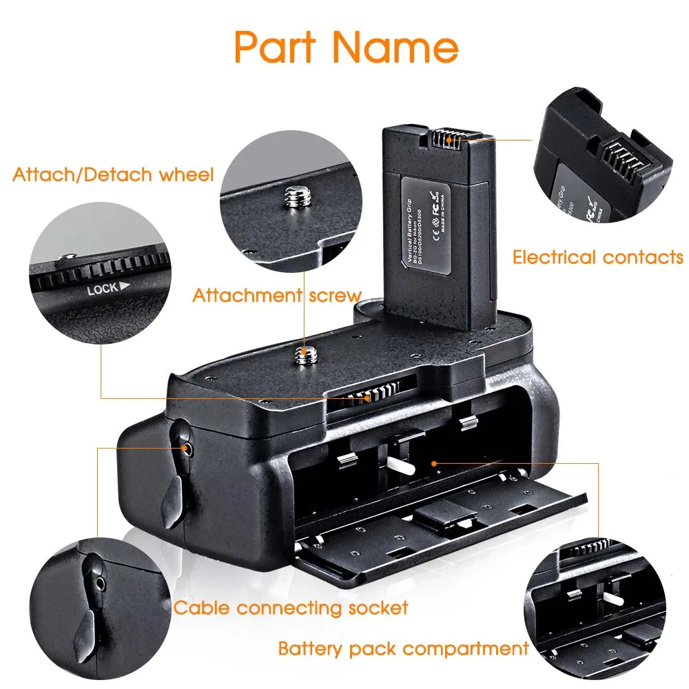 
Travor Battery Grip Holder For Nikon D5100 D5200 D5300 DSLR Camera Work With EN-EL14 