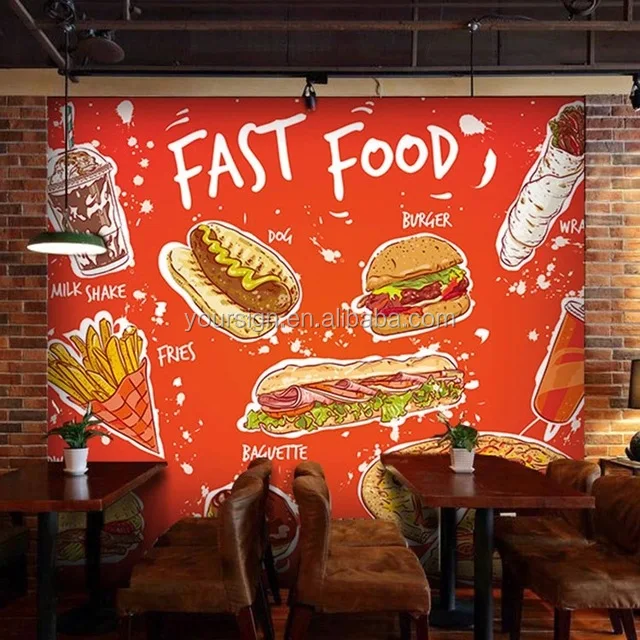 personalized modern wallpaper for fast food restaurant decoration