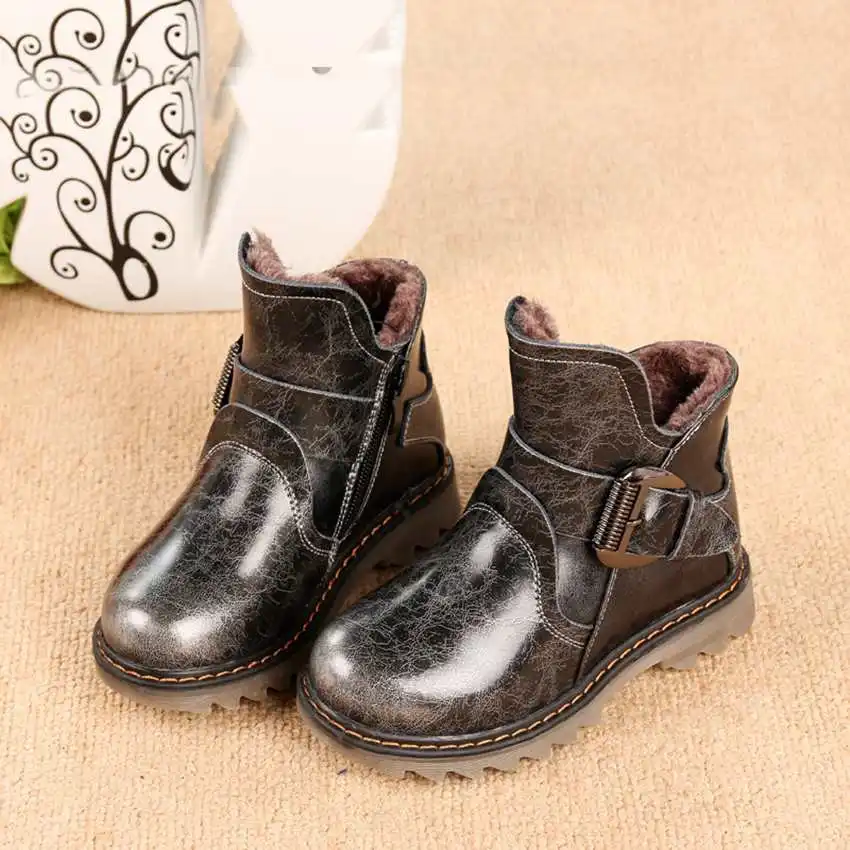 2016 New Arrival Genuine Leather Children snow boots cotton padded Shoes Children Warm Shoes Boys Girls