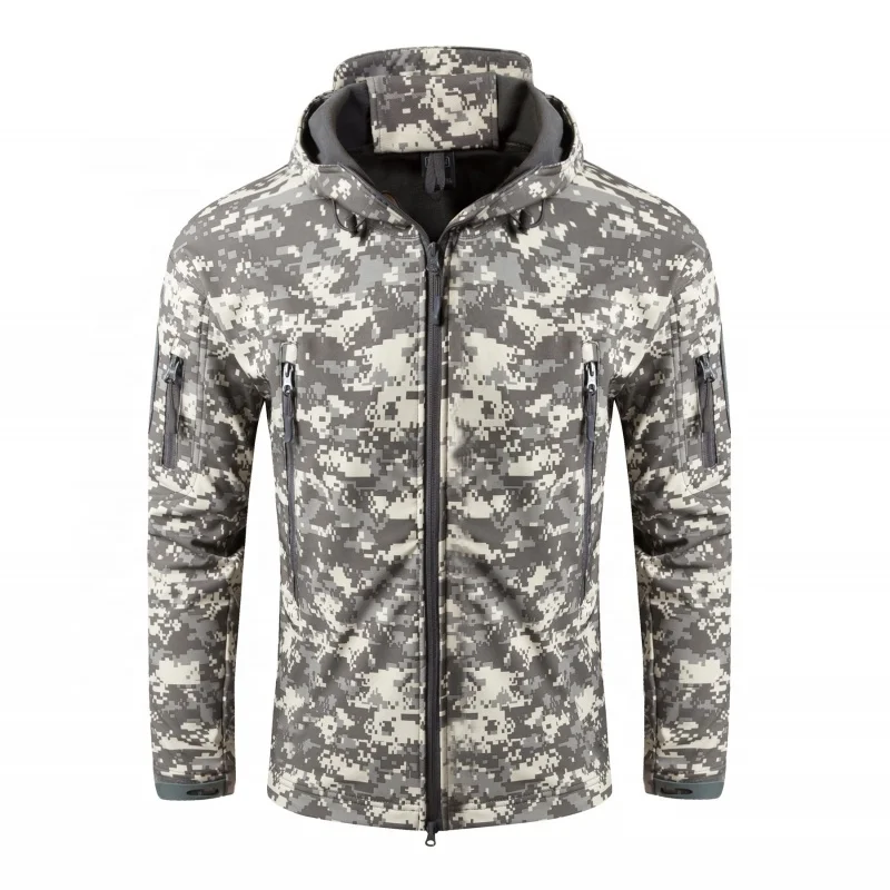 Мужские водонепроницаемые Softshell армии вентиляторы куртка в стиле милитари тактическая куртка камуфляжные армейские пальто с капюшоном, зимняя куртка на флисе