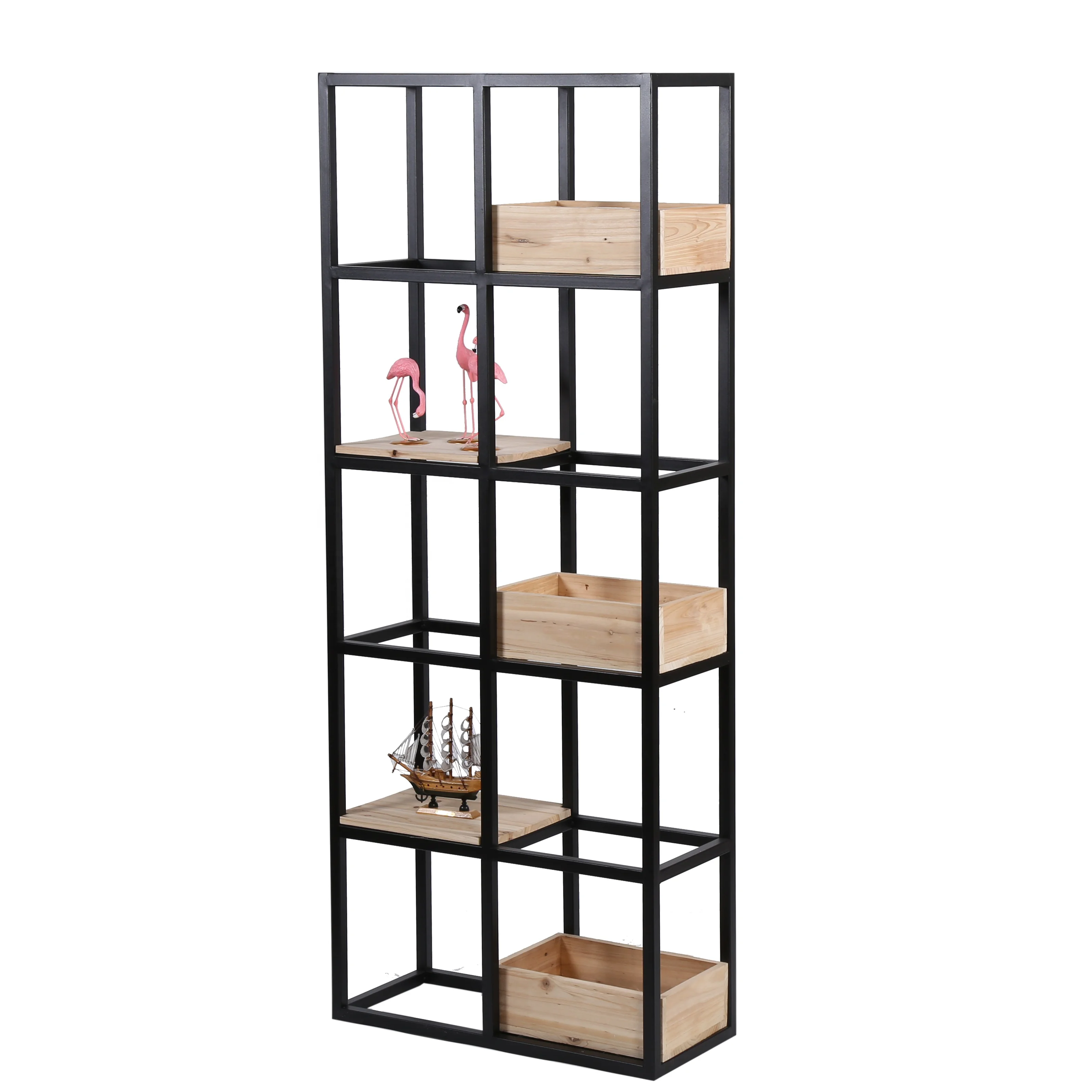 Storage cubic wooden and metal industrial bookshelf for home living room furniture