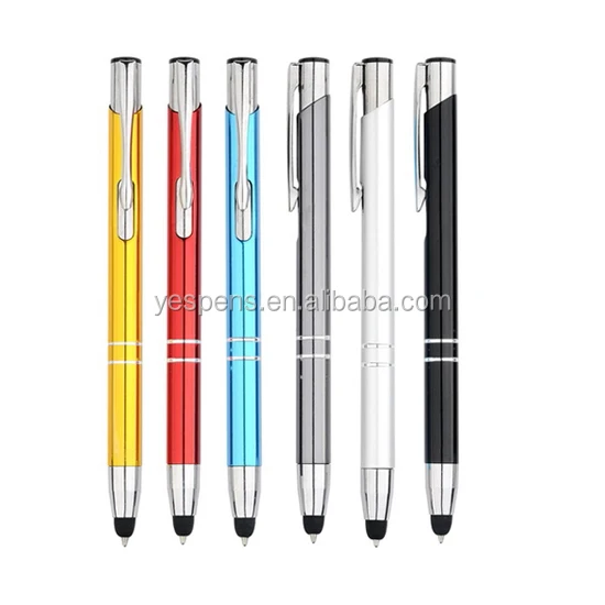 popular custom logo aluminium click rubber tip touch screen stylus refill ballpoint pen business