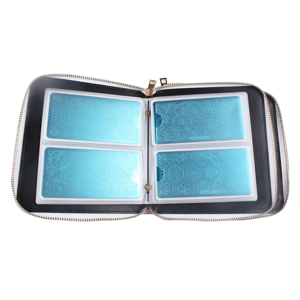 Finger Angel 192 Slots Leather Laser Silver Nail Art Stamping Plate Case/Bag/Folder Nail Template Organizer