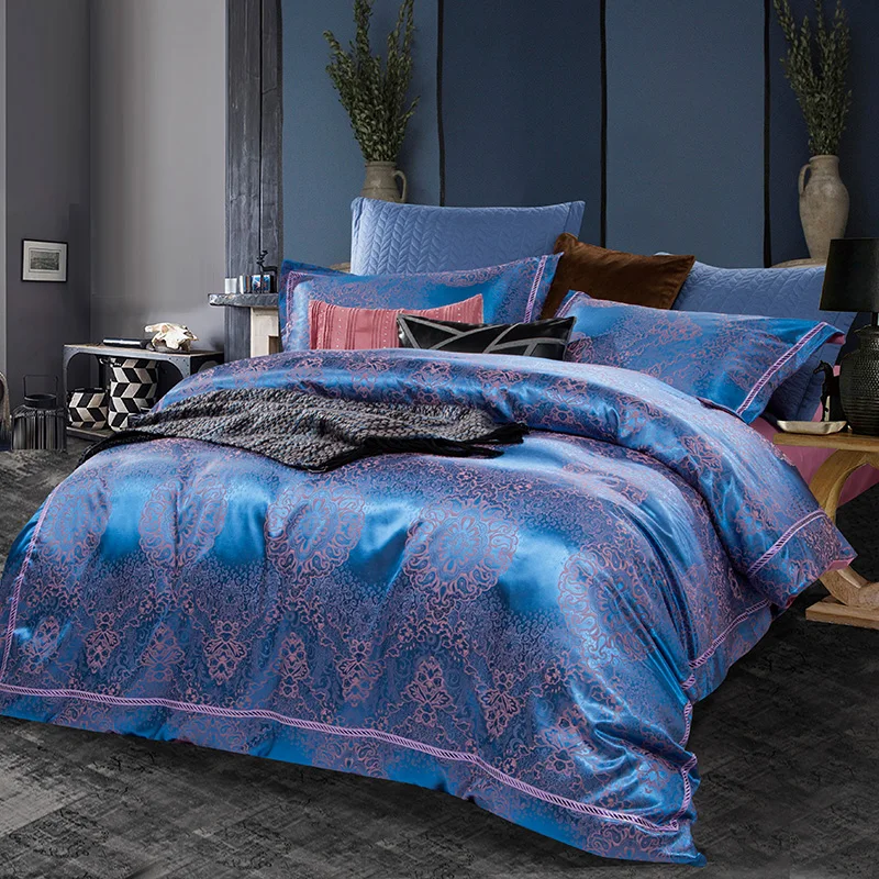 King and Queen Adult 100% Cotton Woven  Girls and Bopy Satin  Silk Home Linen Luxury Jacquard Bedding Set