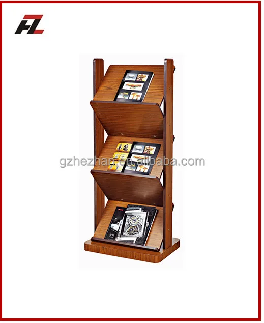 
wooden portable commercial magazine newspapaer display rack stand 