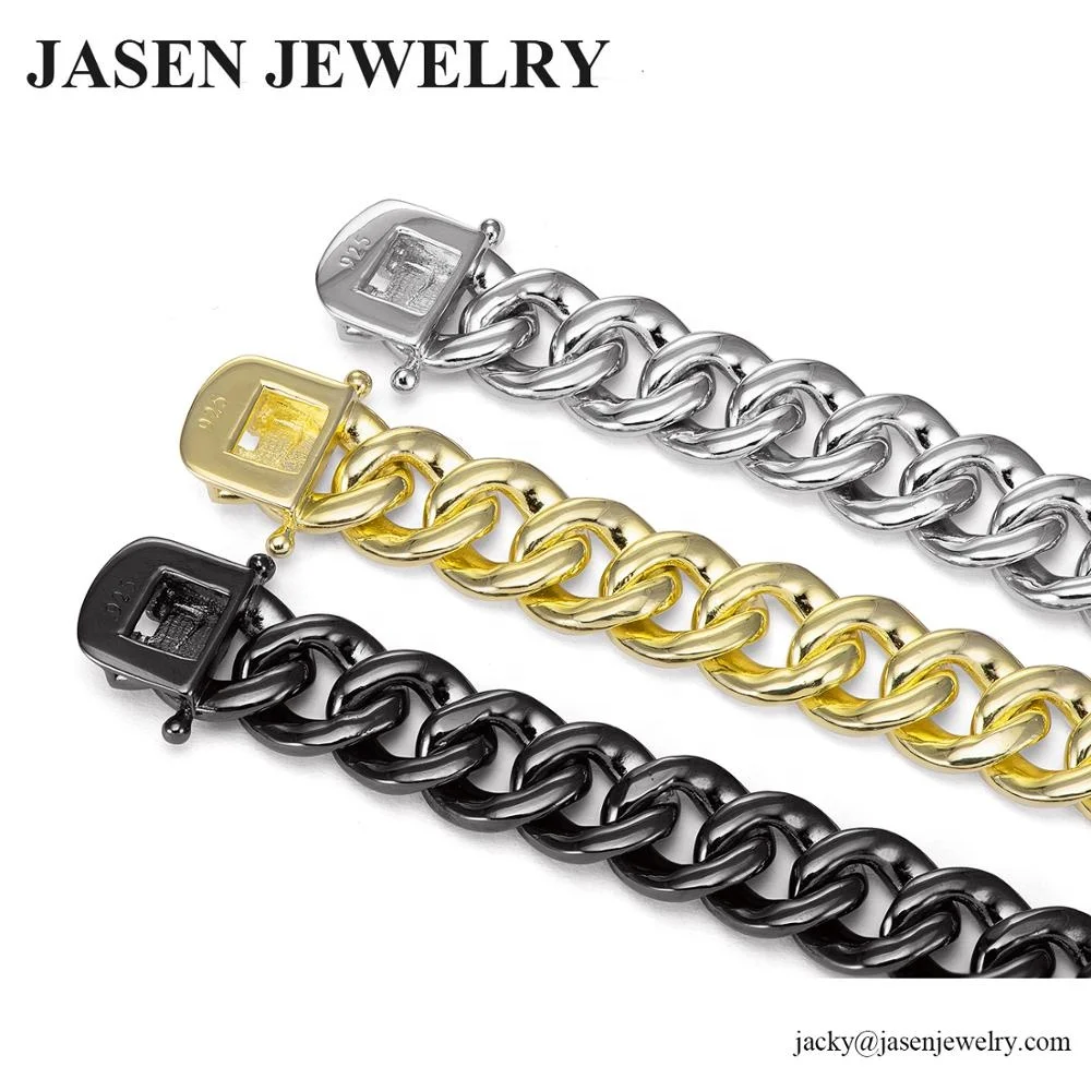 JASEN JEWELRY gold men bracelet 925 silver chain bracelet