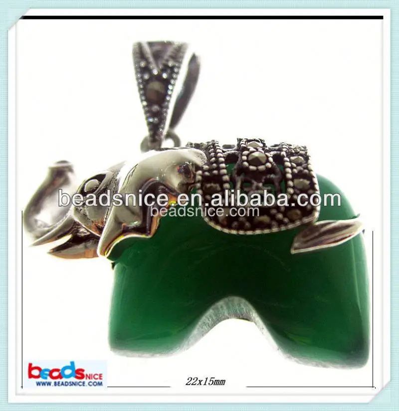 Beadsnice ID 27115 Thailand sterling silver marcasite elephant with green agate metal pendant lamp