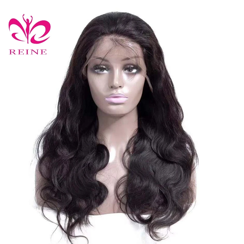 REINE double draw Human Hair Wig Real Virgin Brazilian Hair Long Inch 13*4 Transparent  Lace Frontal wigs With Natural Hair Line