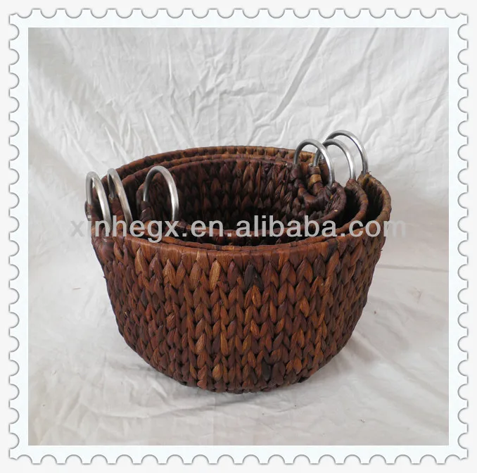XH woven round safe fruit storagr basket with metal handle