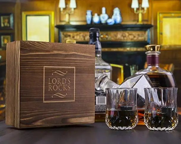 Solid wooden Whiskey Stones and Whiskey Glass Gift Boxed ,wooden box with whiskey stone accessories