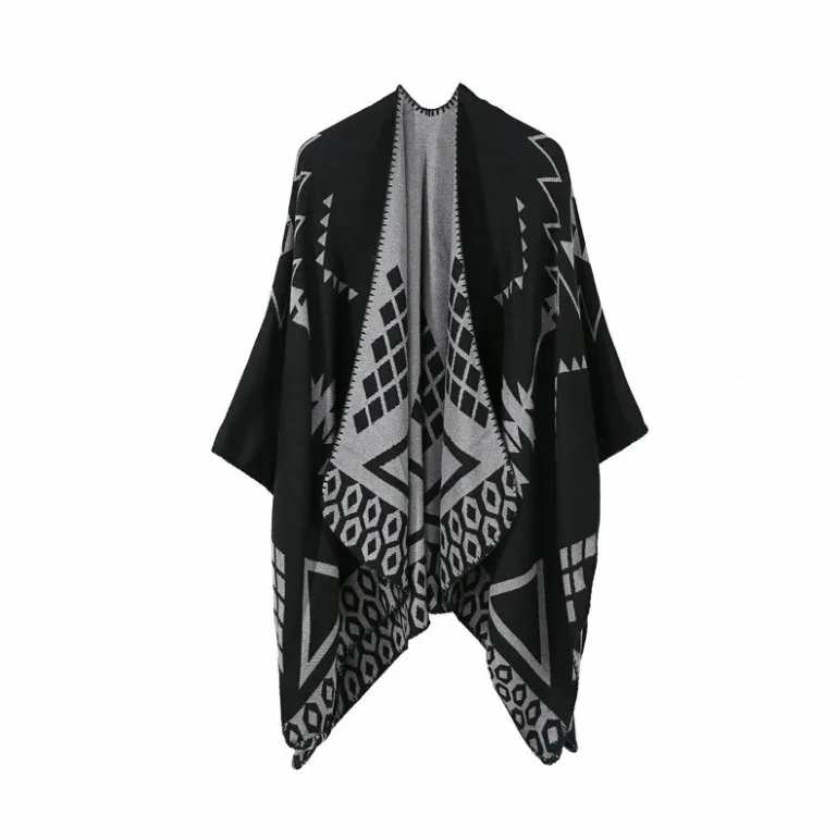 Fashion design quality Womens Knit Winter Merino Wool Plaid Wrap Poncho