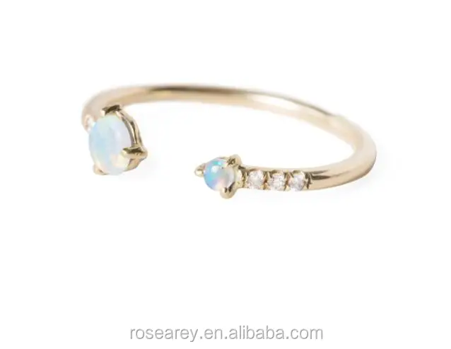 USA Popular Micro pave Brilliant Diamond Double Tinny Two Stone Thin Open Fire Opal Stackable Steel Ring