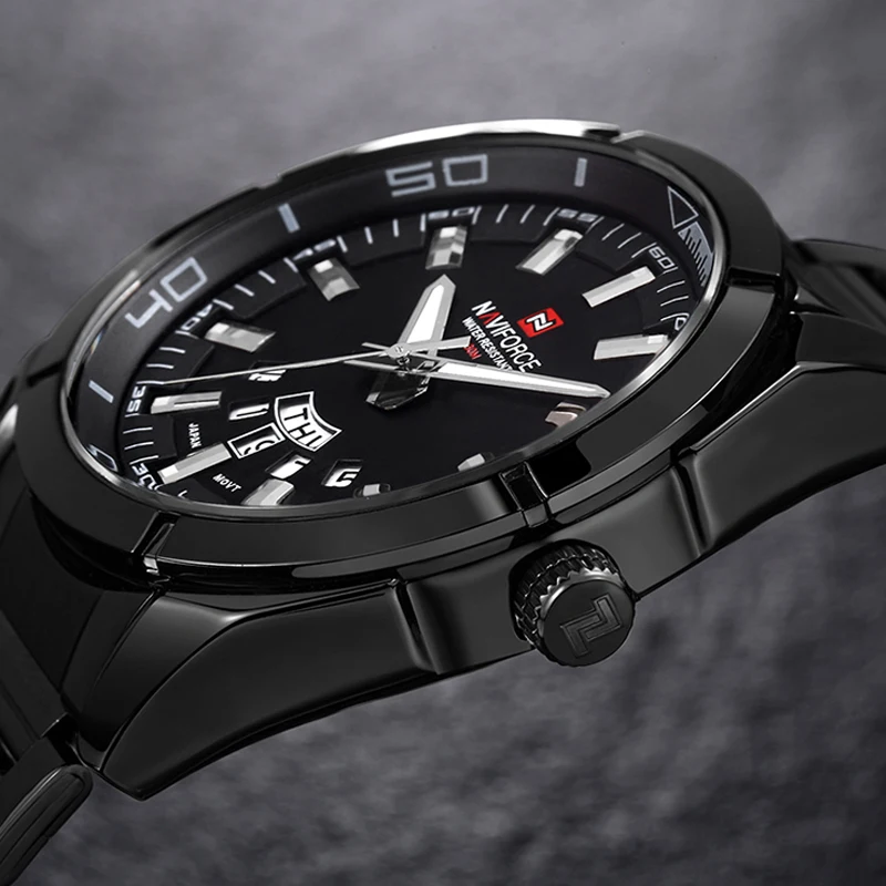 NAVIFORCE 9038 watch Luxury Brand Quartz Watch Men Waterproof Sport Watches Full steel Black Wristwatches relogio masculino