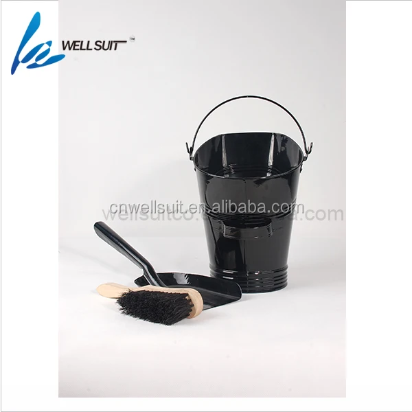 Fireplace Metal Hot Ash bucket with lip black coating shovel and bucket for fireplace