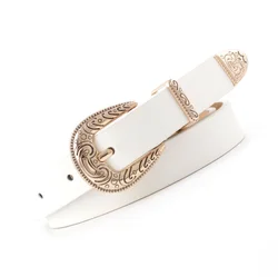 Vintage Embossed Metal Buckle PU Belt
