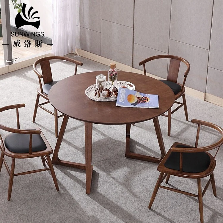 European Nordic Dining Room Furniture Dining Table Set Modern Home Furniture Traditional Chairs Design Round Wooden with 4 6