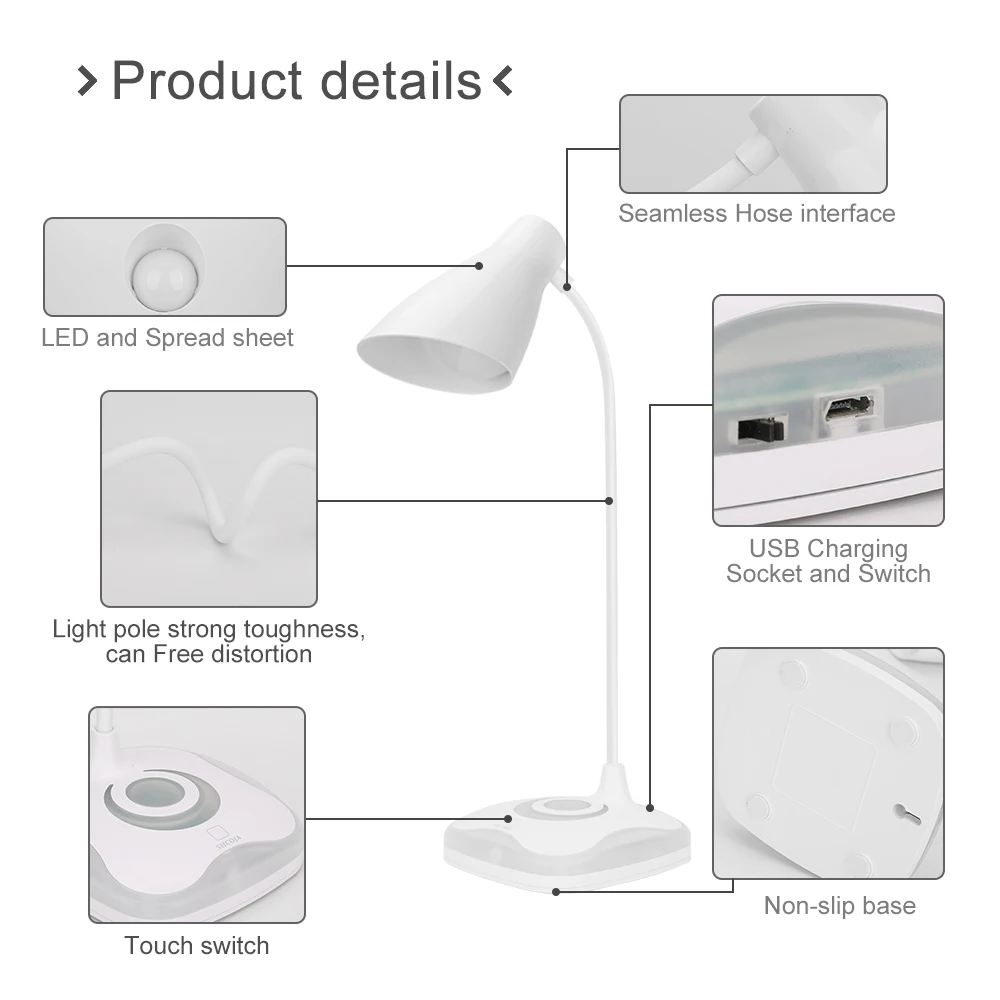 Fashion Rechargeable LED Desk Lamp with USB Port Three Brightness Level    with Usb Charge
